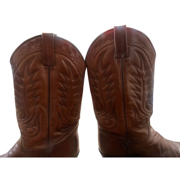 Acme Western Cowboy Boots Mens 10.5 Brown Real Leather Pointed Toe Vibrant Chore - Picture 8 of 13